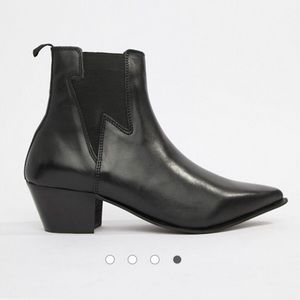 ASOS stacked heel leather with lightning detail